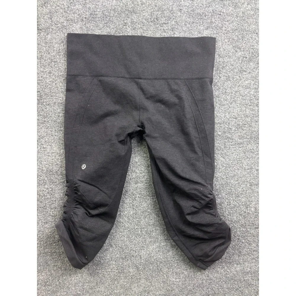 Lululemon Ebb To Street Crop Leggings Womens 8 Black Rouched Seamless Yoga Pants